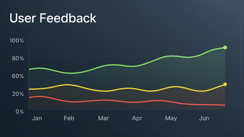 A dashboard showing sentiment analysis trends from user feedback data to improve app retention.